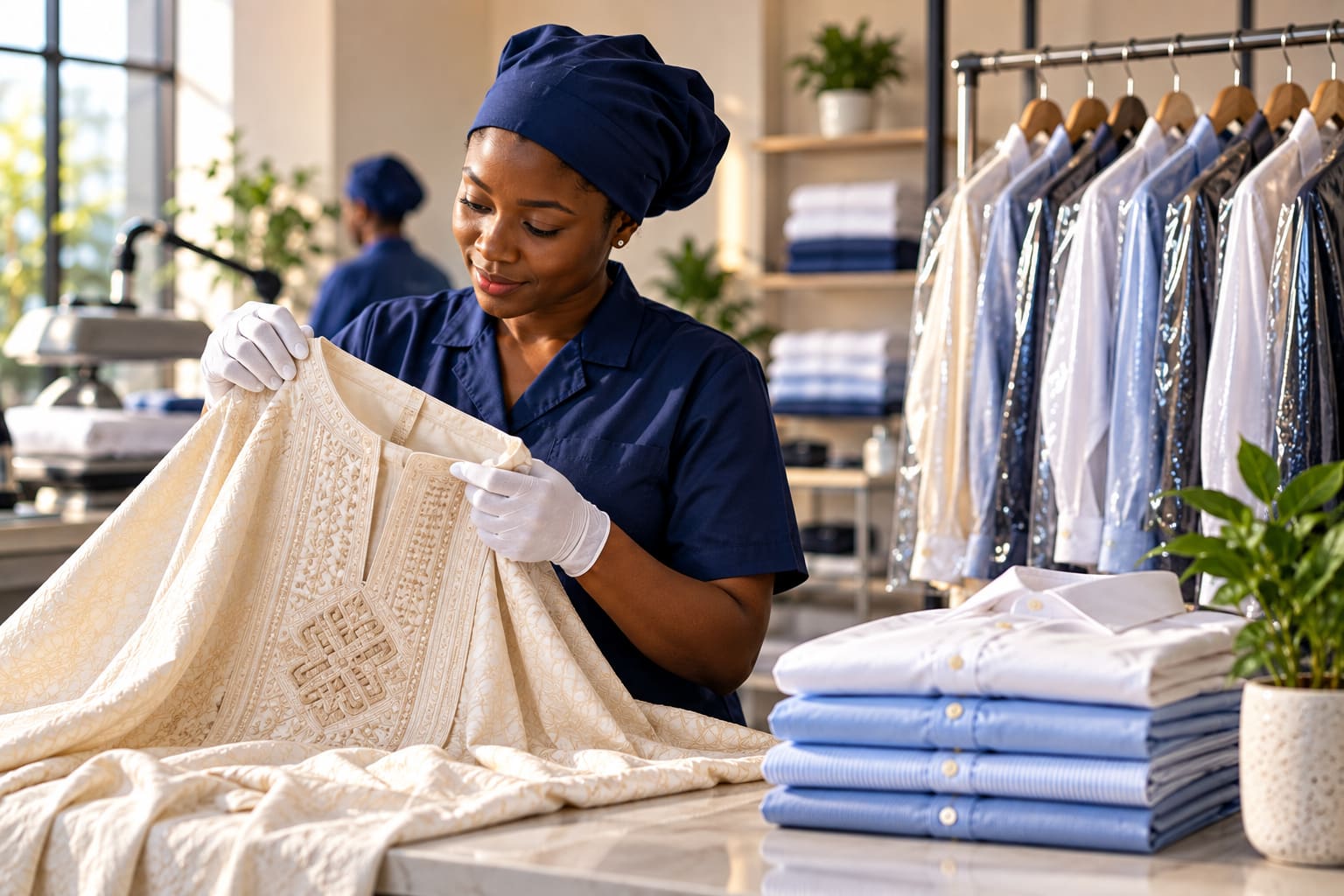 Traditional Nigerian garments receiving specialist care