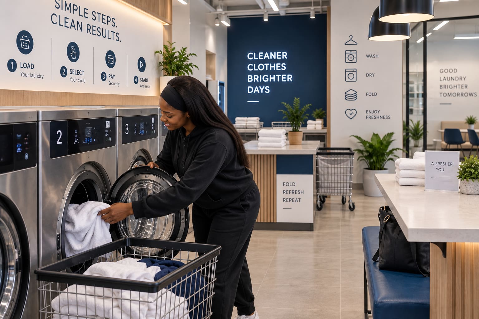 A customer using the self service machines at the Quick Wash facility in Apo